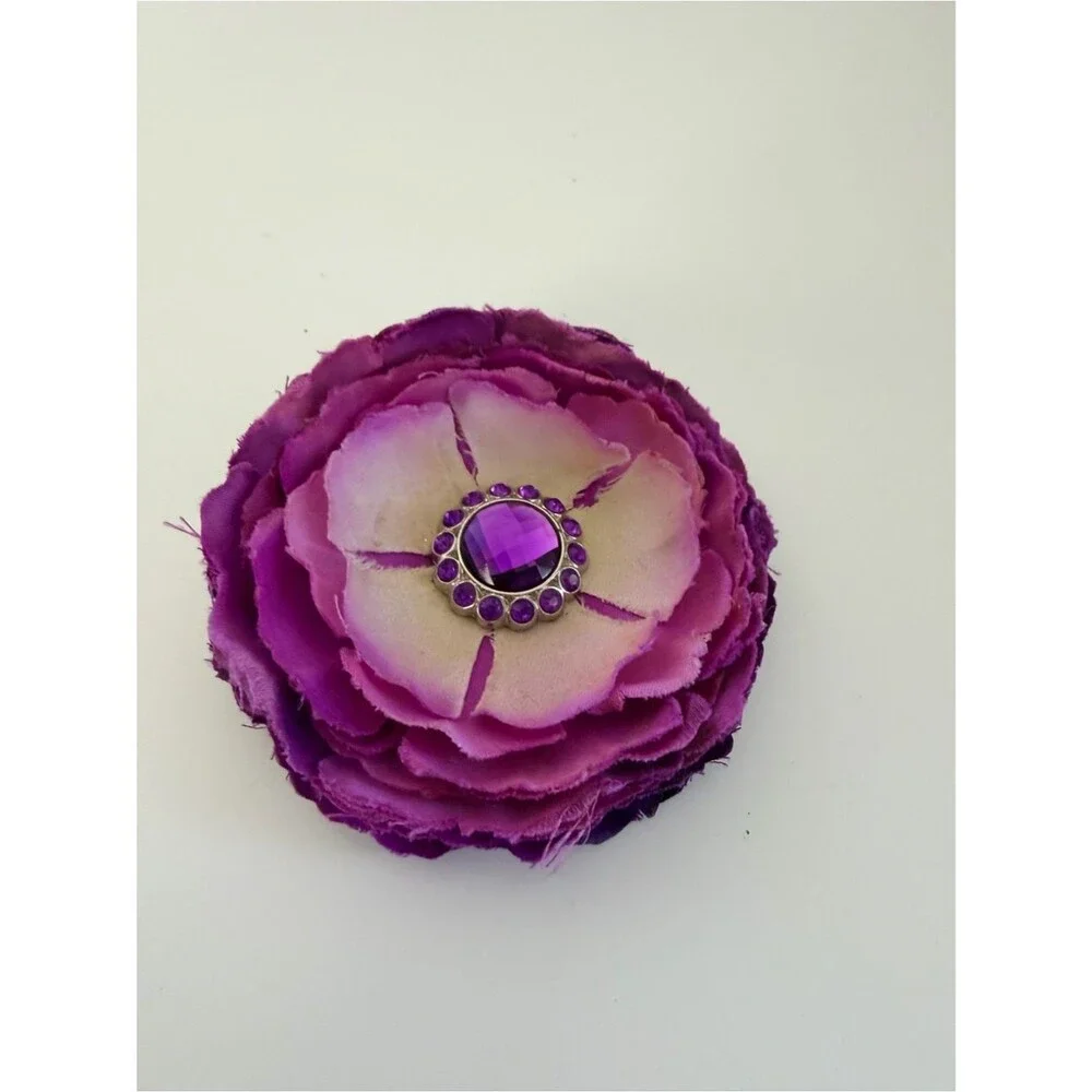 Purple Flower Hair Clip Rhinestone Center Large Floral Hair Accessory Boutique